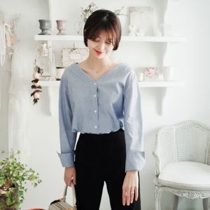 Long Sleeve Blue Blouse